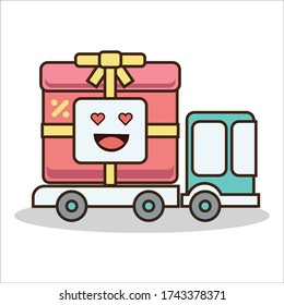 Encantadora expresión del diseño de vectores de camiones de regalo