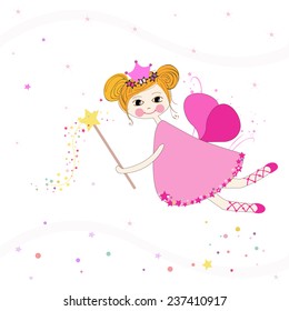 Lovely fairy with stars vector background 