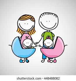 lovely family with babys icon vector illustration