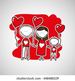 lovely family icon with heart, vector illustration over white background,