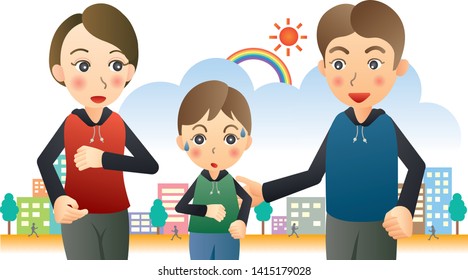 Lovely family jogging in the city street
