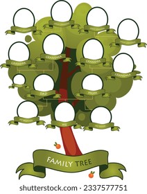 Lovely family tree with decorative flowers created for Web, Greeting Card, Poster. Perfect as a children activity or memory. Genealogical tree. Vector green tree.