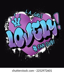 Lovely fan club graffiti slogan print with heart symbol for graphic tee t shirt or sticker. Vector illustration for t-shirt prints, posters and other uses
