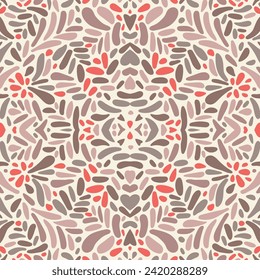 Lovely fantasy pattern in soft pastel colors with doodle-style hearts and flowers. Vector seamless pattern design for textile, fashion, paper, packaging, wrapping and branding