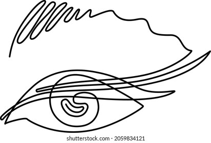 Lovely female eye with long eyelashes. Continuous line drawing. Vector illustration