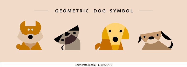 Lovely flat origami dog symbols set, dog breeds for design uses