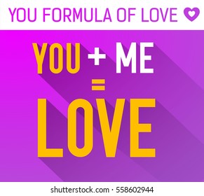 Lovely flat template with words romantic formula and long shadows on purple background vector illustration