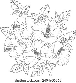 Preciosa Imagen de Vector floral y florido. Este dibujo de contorno negro es ideal para una página para colorear o un libro para colorear para adultos.