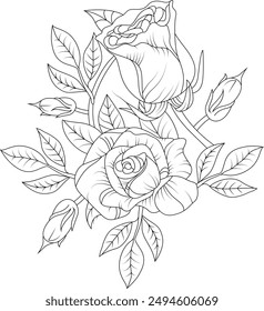 Lovely floral and flowery vector image. This black outline drawing is ideal for a coloring page or adult coloring book.