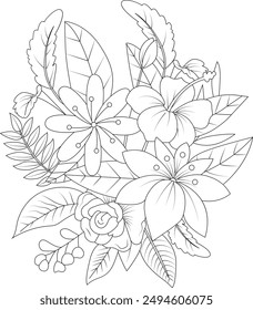 Lovely floral and flowery vector image. This black outline drawing is ideal for a coloring page or adult coloring book.