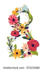 Lovely floral number 8 decorative vector design element. Ideal for Womenâ??s Day themed cards, posters, banners and invitations