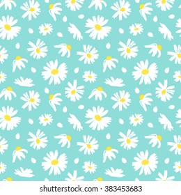 Lovely floral seamless pattern. Hand drawn camomiles. Vector illustration. Isolated