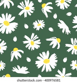 Lovely floral seamless pattern. Hand drawn chamomiles vector illustration