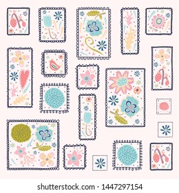Lovely flowers in frames. Vector vintage set. Can be used in textile industry, paper, background, scrapbooking.
