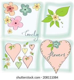 Lovely flowers hearts vector