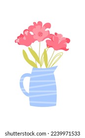 Lovely flowers in a vase. Vector festive illustration.