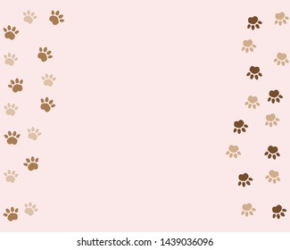Lovely footprint of cat paws isolated on pink background, vector illustration
