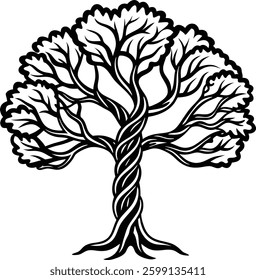 Lovely forest tree with a distinctive curved shape. vector tree silhouette