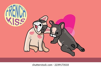 Lovely French bulldog cartoon in love