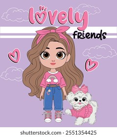 lovely friends cute girl dog