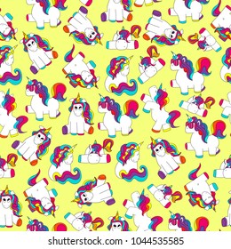 Lovely and funny hand drawn unicorn seamless pattern vector 