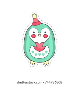 Lovely funny penguin colorful cloth patch, applique for decoration kids clothing cartoon vector Illustration