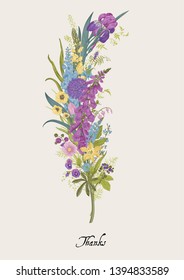 Lovely Garden. Flower feather. Vintage floral element. Spring and summer garden flowers