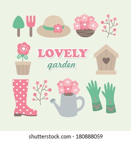 lovely garden tools collection. vector illustration