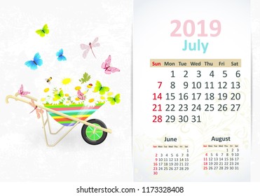 Lovely gardening. Calendar for 2019, july