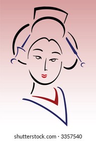 Lovely geisha isolated on simple gradient background
