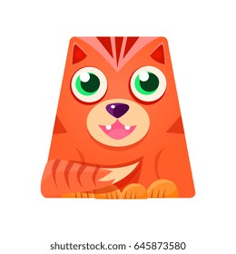 Lovely geometric tiger in the shape of a trapezoid, colorful cartoon character vector Illustration