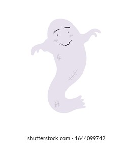 Lovely ghost. Fairytale character hand-drawn design. Vector editable illustration