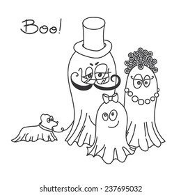 Lovely ghosts family. Drawing ideal for coloring books.