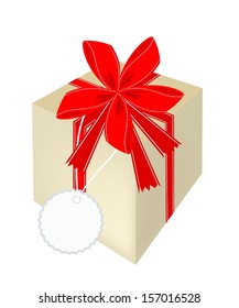 Lovely Gift Box with Red Ribbon and Blank Gift Tag, A Perfect Gift or Present for Someone Special. 