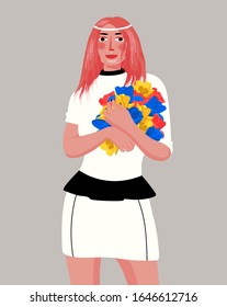 lovely girl with a bouquet of flowers