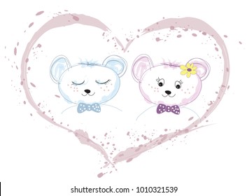Lovely girl and boy bears family vector