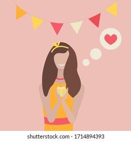 Lovely girl with a gift box. Party design. Vector illustration for birthday card or invitation.