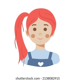 Lovely girl with red hair, avatar of cute little kid vector Illustration on a white background