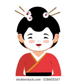 lovely girl red kimono japanese icon graphic