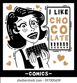 lovely girl says I like chocolate comics