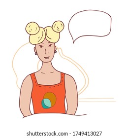 lovely girl talking something. Cartoon vector girl. Hand drawn illustration.