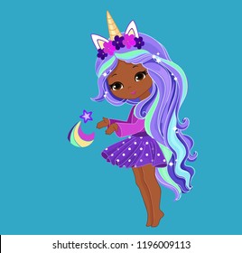 Lovely girl unicorn holding an asterisk.