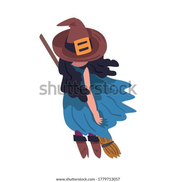 Lovely Girl Witch Standing Broom Wearing Stock Vector (Royalty Free ...