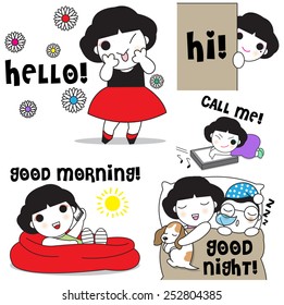 Lovely Girls and Boys Daily Life Character Expressions illustration set