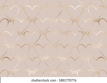 Lovely gold glitter stripe hearts seamless pattern. 