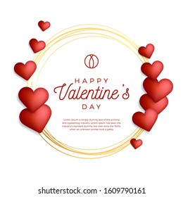 Lovely gold outline frame or border with hearts for valentine day stock vector illustration. Creative card, poster, banner or flyer design