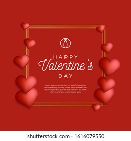 Lovely gold outline frame or border with hearts for valentine day stock vector illustration. Creative card, poster, banner or flyer design