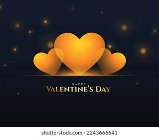 lovely golden hearts with light effect for valentines day vector 