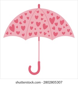 Lovely graphic of open pink umbrella with hearts rainy seasonal parasol protecting