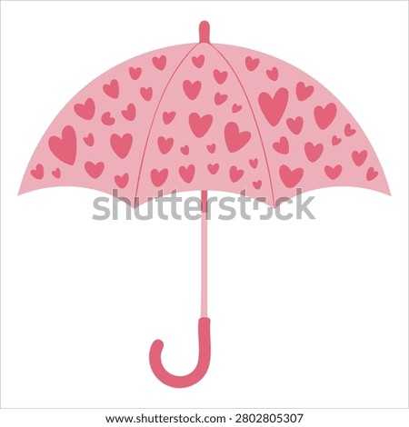 Lovely graphic of open pink umbrella with hearts rainy seasonal parasol protecting